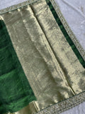 Saundarya green Banarasi tissue saree with broad gold zari brocade pallu