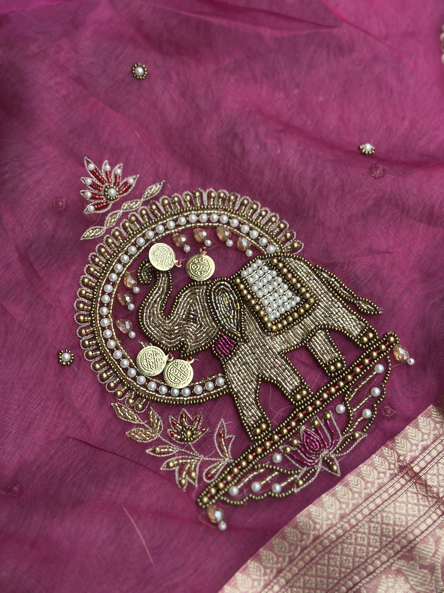 Shahi Gajraj Pink saree with Banarasi brocade blouse fabric