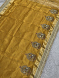 Yellow Banarasi tissue saree with royal gajraj elephant zari motifs