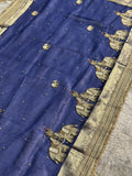 Royal blue Banarasi tissue saree with hand-embroidered elephant motifs, Suvarna Hatti Blue